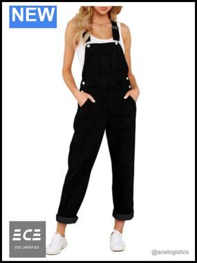 Womens Denim Bib Overalls Adjustable Straps Pockets Frayed Hem Jeans